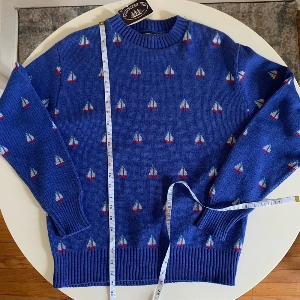 Vintage Boat House Row Sailboat Print Crewneck Sweater Men’s Size Medium New